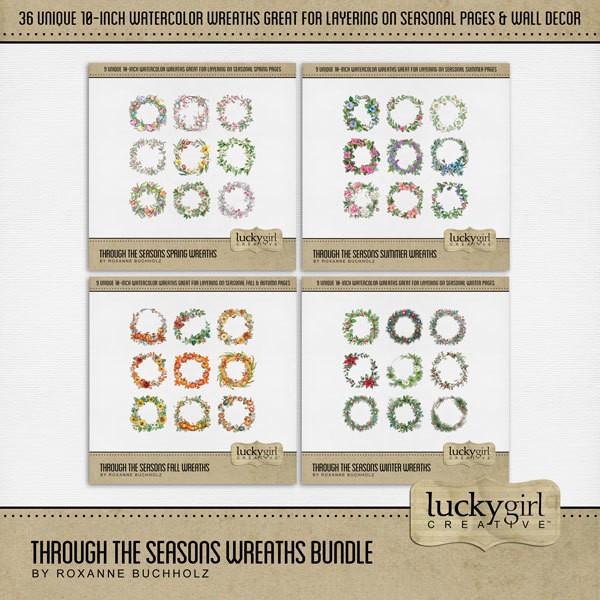 Through the Seasons Wreaths Bundle Digital Art - Digital Scrapbooking Kits