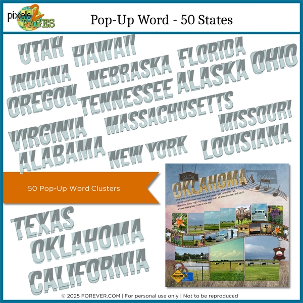 Pop-Up Words - 50 States Digital Art - Digital Scrapbooking Kits