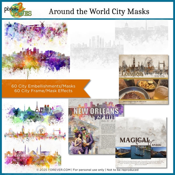 Around the World City Masks Digital Art - Digital Scrapbooking Kits