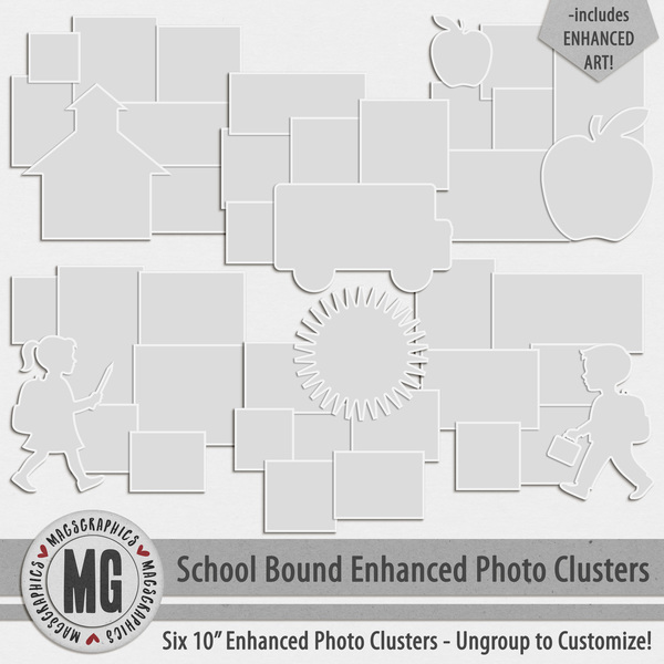 School Bound Enhanced Photo Clusters Digital Art - Digital Scrapbooking Kits