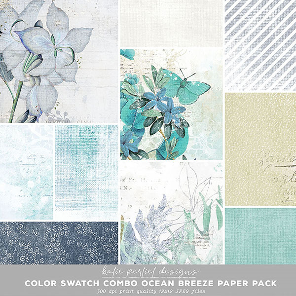 Color Swatch Combo Ocean Breeze Paper Pack Digital Art - Digital Scrapbooking Kits