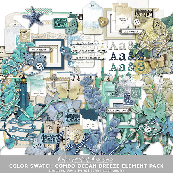 Color Swatch Combo Ocean Breeze Element Pack Digital Art - Digital Scrapbooking Kits
