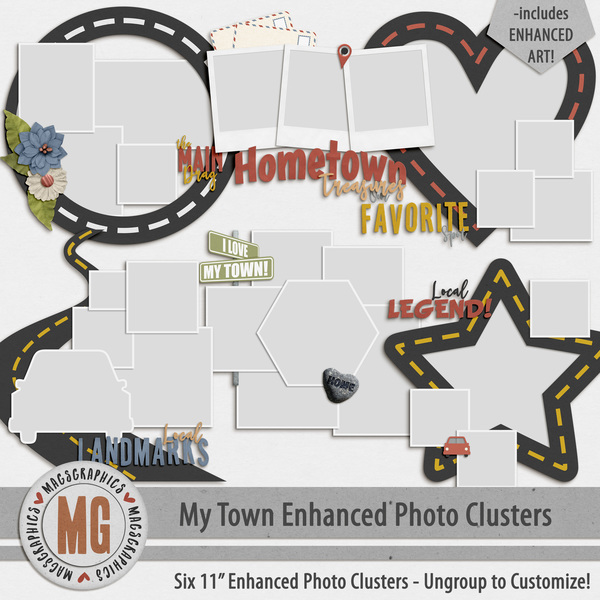 My Town Enhanced Photo Clusters Digital Art - Digital Scrapbooking Kits