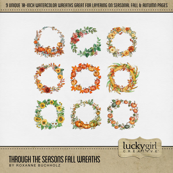 Through the Seasons Fall Wreaths Digital Art - Digital Scrapbooking Kits