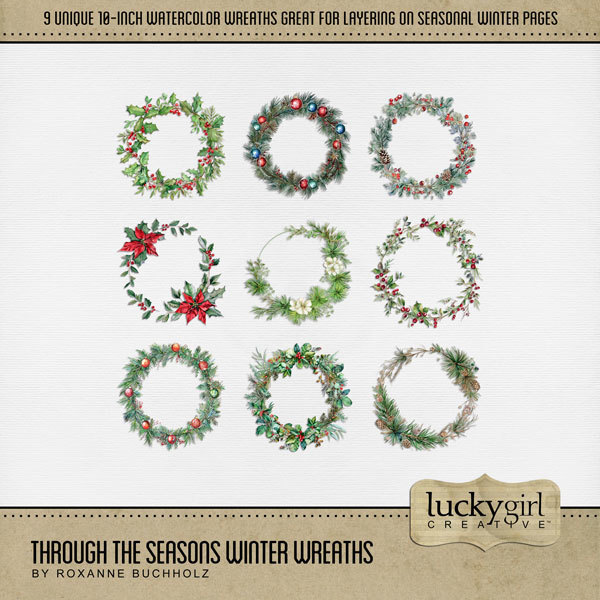 Through the Seasons Winter Wreaths Digital Art - Digital Scrapbooking Kits