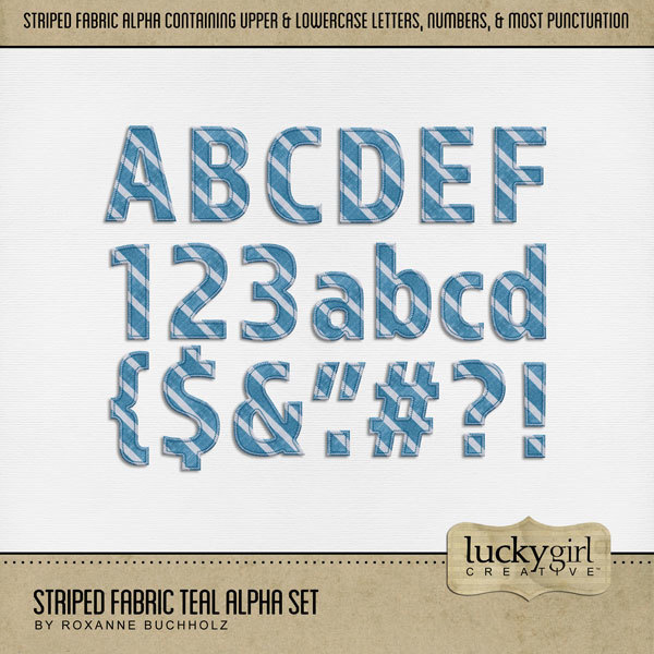 Striped Fabric Teal Alpha Set Digital Art - Digital Scrapbooking Kits