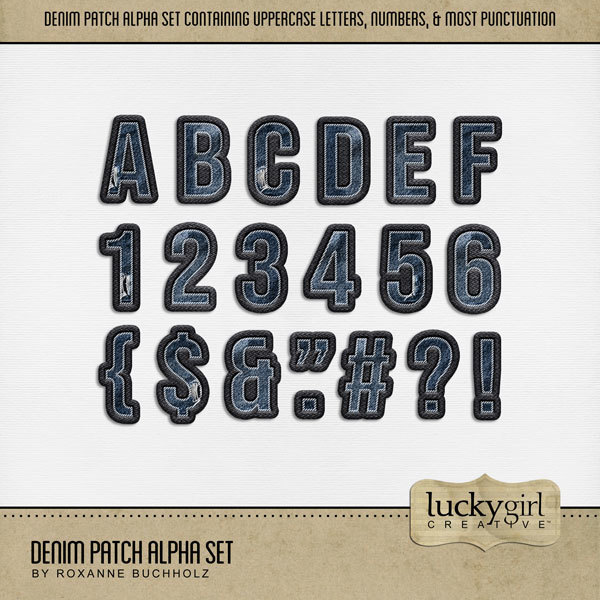Denim Patch Alpha Set Digital Art - Digital Scrapbooking Kits