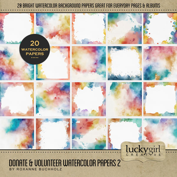 Donate & Volunteer Watercolor Papers 2 Digital Art - Digital Scrapbooking Kits