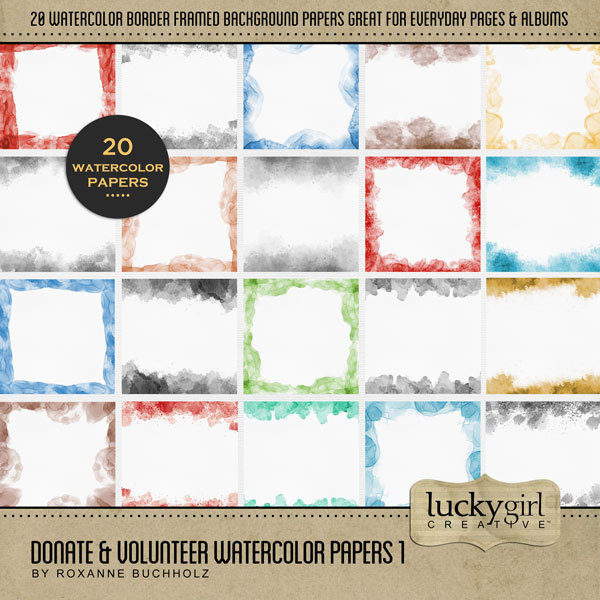 Donate & Volunteer Watercolor Papers 1 Digital Art - Digital Scrapbooking Kits