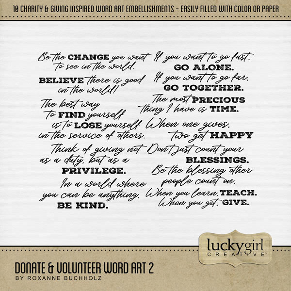 Donate & Volunteer Word Art 2 Digital Art - Digital Scrapbooking Kits