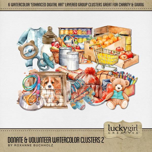 Donate & Volunteer Watercolor Clusters 2 Digital Art - Digital Scrapbooking Kits