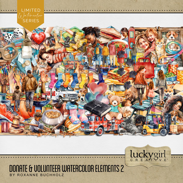 Donate & Volunteer Watercolor Elements 2 Digital Art - Digital Scrapbooking Kits