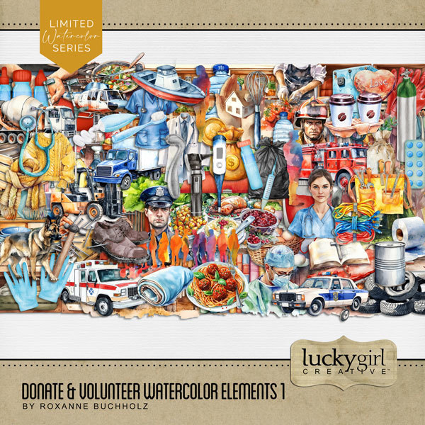 Donate & Volunteer Watercolor Elements 1 Digital Art - Digital Scrapbooking Kits