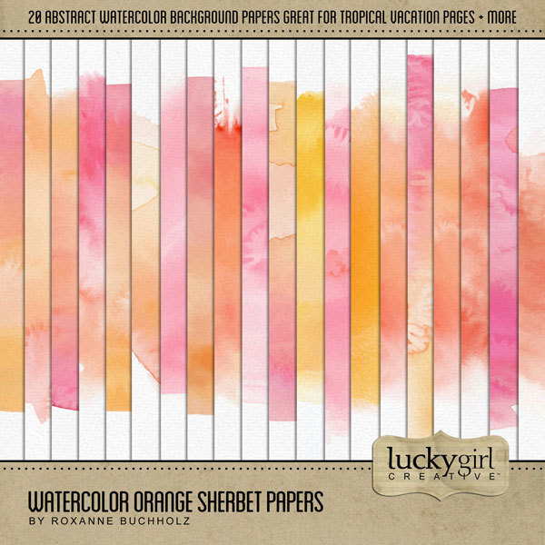 Watercolor Orange Sherbet Papers Digital Art - Digital Scrapbooking Kits