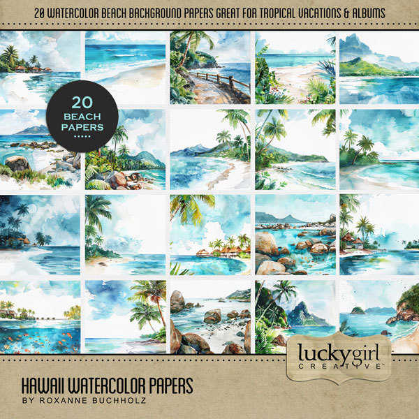 Hawaii Watercolor Papers Digital Art - Digital Scrapbooking Kits