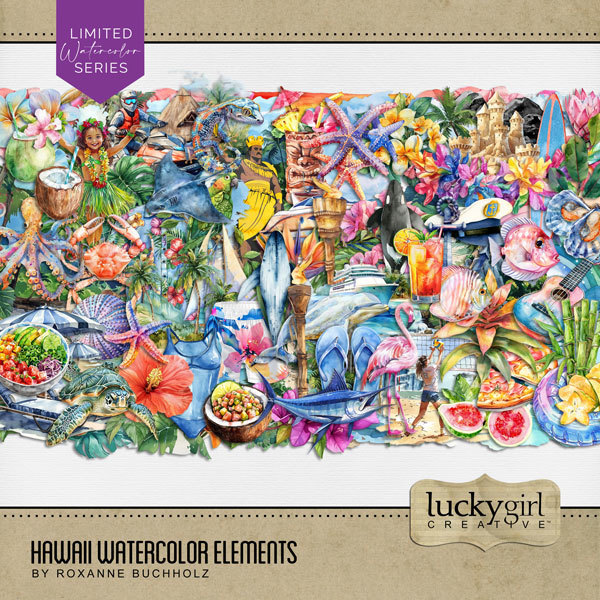 Hawaii Watercolor Elements Digital Art - Digital Scrapbooking Kits