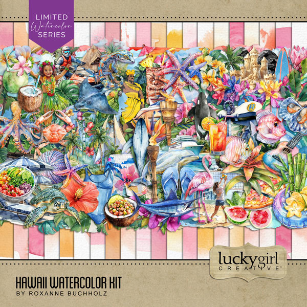 Hawaii Watercolor Kit Digital Art - Digital Scrapbooking Kits