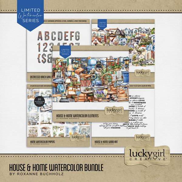 House & Home Watercolor Bundle Digital Art - Digital Scrapbooking Kits
