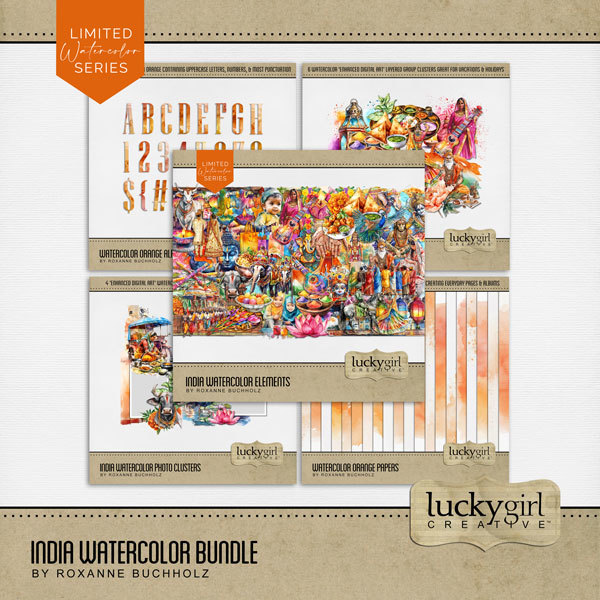 India Watercolor Bundle Digital Art - Digital Scrapbooking Kits