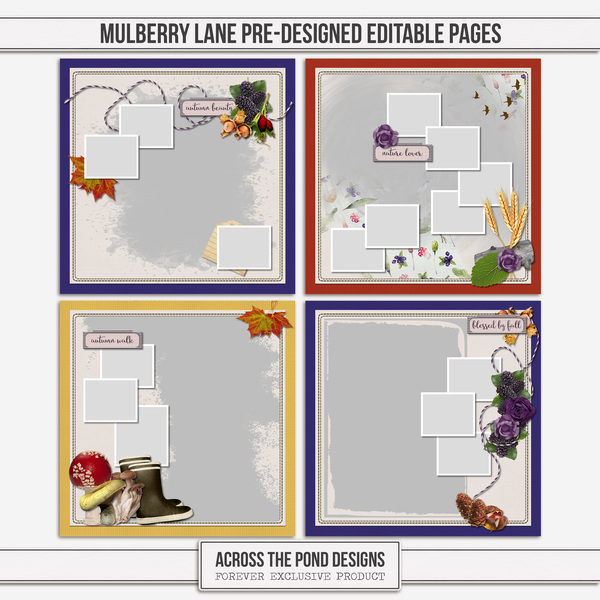 Mulberry Lane Pre-designed Editable Pages Digital Art - Digital Scrapbooking Kits
