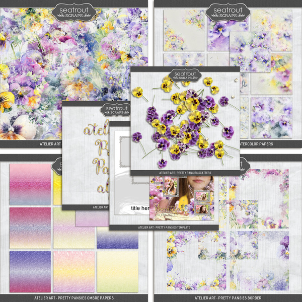 Atelier Art - Pretty Pansies Bundle Digital Art - Digital Scrapbooking Kits