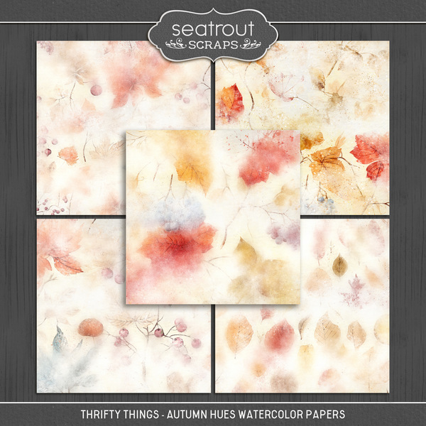 Thrifty Things - Autumn Hues Watercolor Papers Digital Art - Digital Scrapbooking Kits