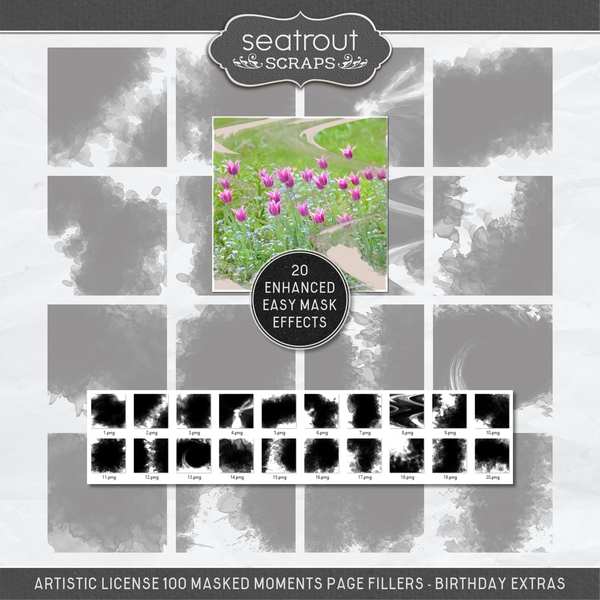 Artistic License - 100 Masked Moments Page Fillers Birthday Extras Digital Art - Digital Scrapbooking Kits