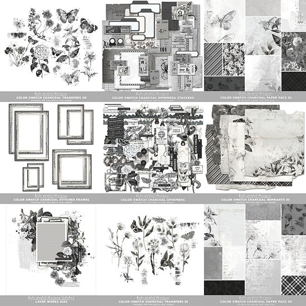 Color Swatch Charcoal Scrapbook Bundle Digital Art - Digital Scrapbooking Kits