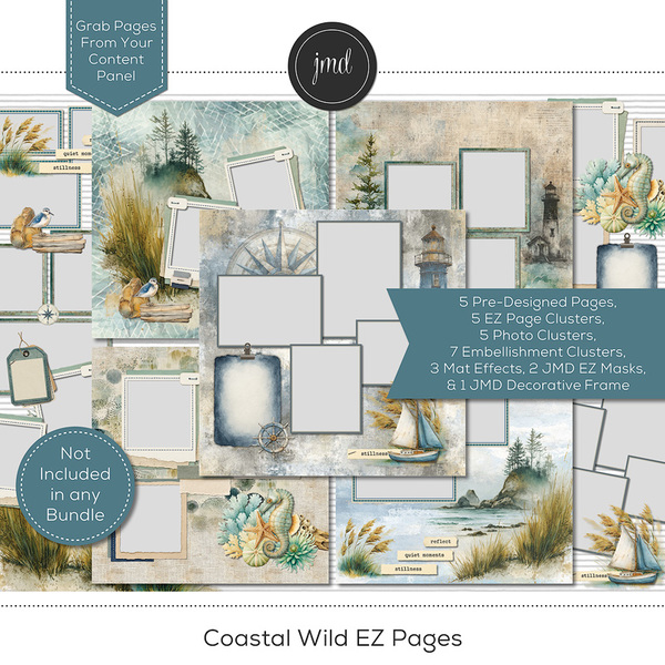 Coastal Wild EZ Pages Digital Art - Digital Scrapbooking Kits