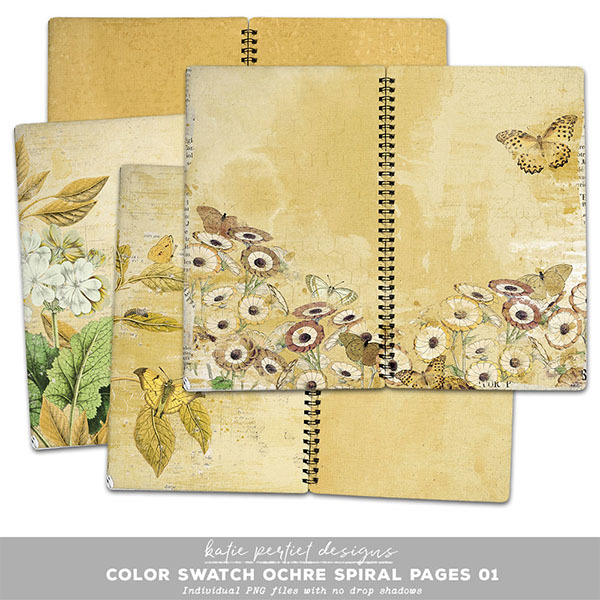 Color Swatch Ochre Spiral Pages 01 Digital Art - Digital Scrapbooking Kits