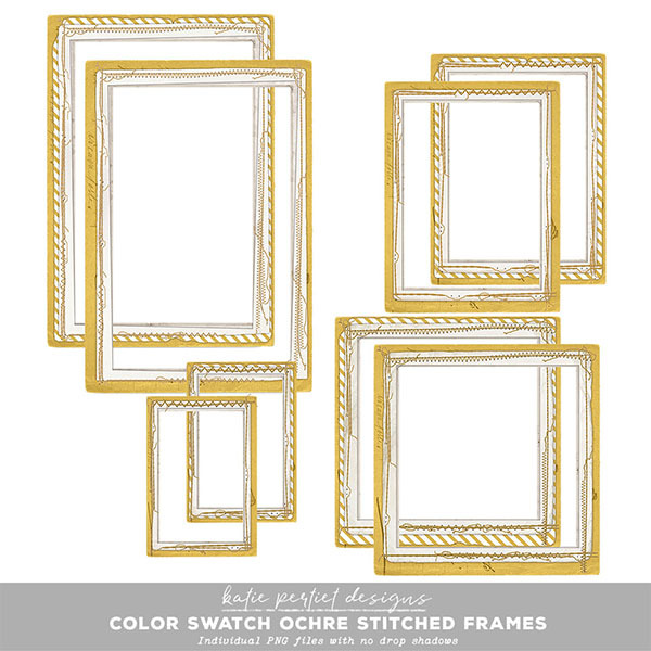 Color Swatch Ochre Stitched Frames Digital Art - Digital Scrapbooking Kits