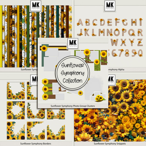 Sunflower Symphony Collection Digital Art - Digital Scrapbooking Kits