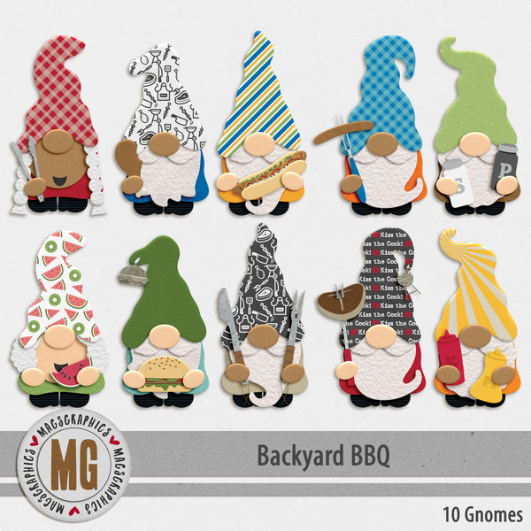 Backyard BBQ Gnomes Digital Art - Digital Scrapbooking Kits