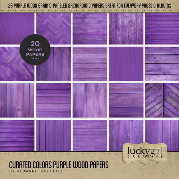 Curated Colors Purple Wood Papers Digital Art - Digital Scrapbooking Kits