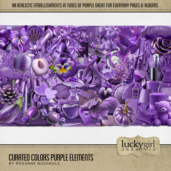 Curated Colors Purple Elements Digital Art - Digital Scrapbooking Kits