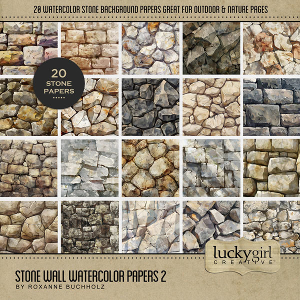 Stone Wall Watercolor Papers 2 Digital Art - Digital Scrapbooking Kits
