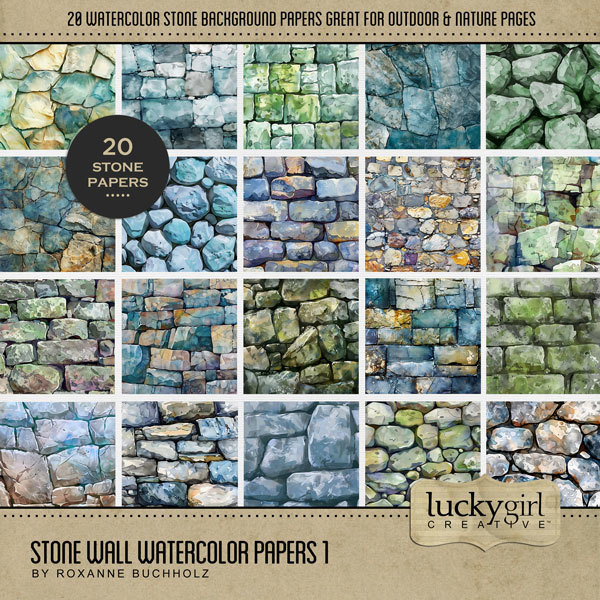 Stone Wall Watercolor Papers 1 Digital Art - Digital Scrapbooking Kits