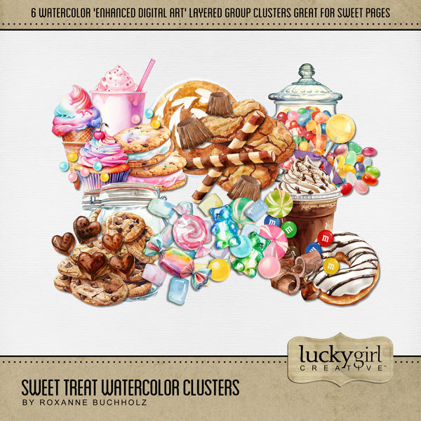 Sweet Treat Watercolor Clusters Digital Art - Digital Scrapbooking Kits