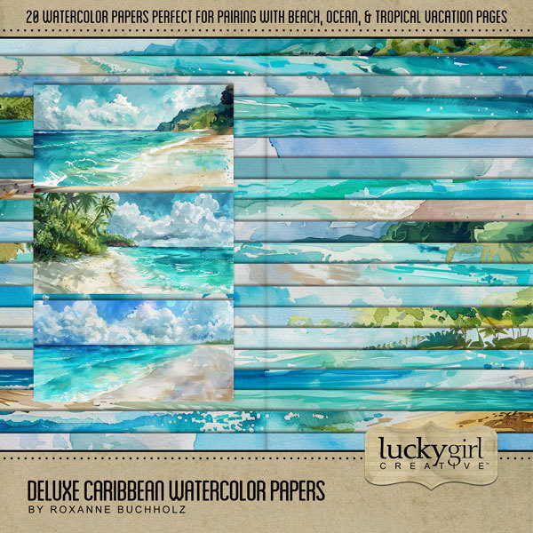 Deluxe Caribbean Watercolor Papers Digital Art - Digital Scrapbooking Kits