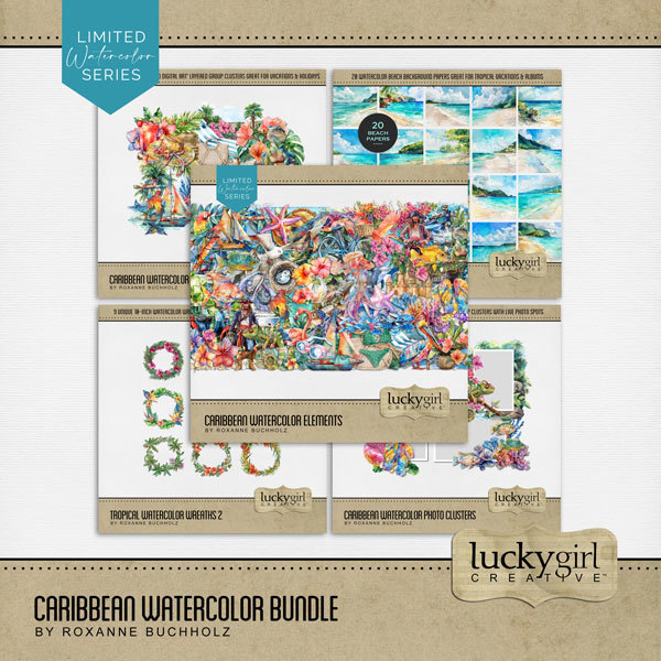 Caribbean Watercolor Bundle Digital Art - Digital Scrapbooking Kits
