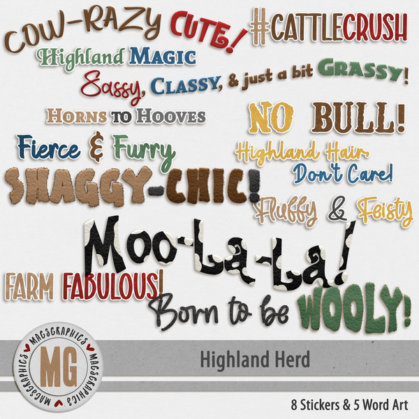 Highland Herd Word Art Digital Art - Digital Scrapbooking Kits