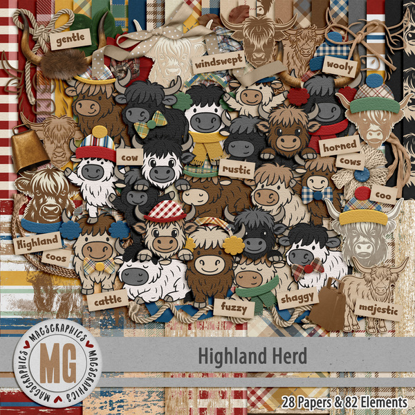 Highland Herd Kit Digital Art - Digital Scrapbooking Kits