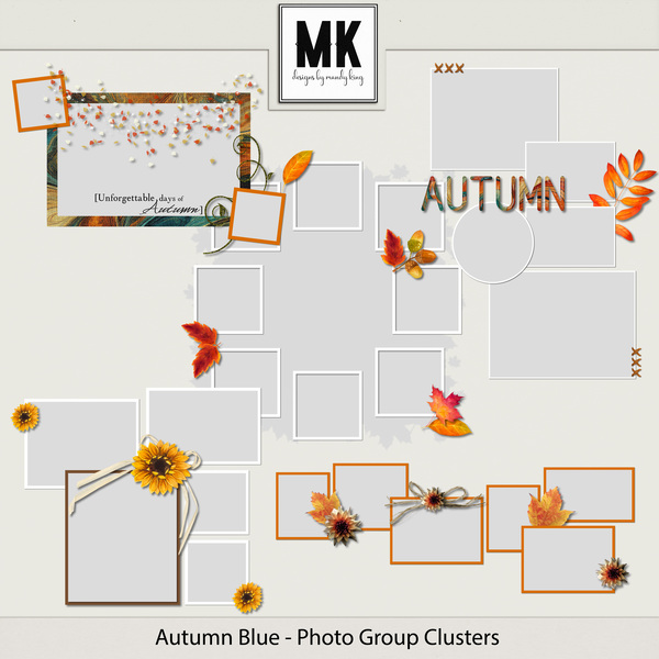 Autumn Blue - Photo Group Clusters Digital Art - Digital Scrapbooking Kits