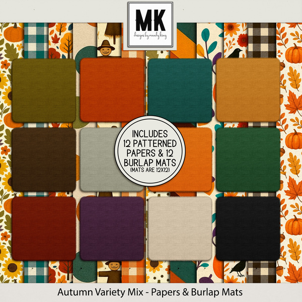 Autumn Variety Mix - Papers & Burlap Mats Digital Art - Digital Scrapbooking Kits
