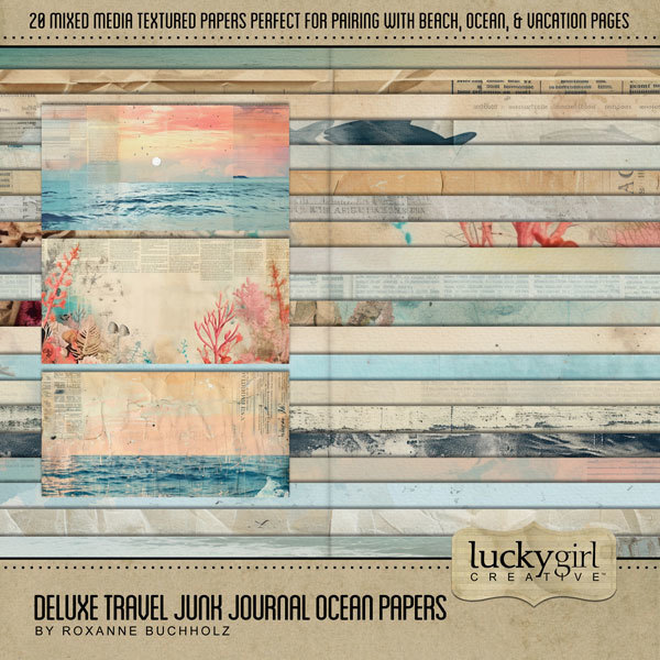 Deluxe Travel Junk Journal Ocean Papers Digital Art - Digital Scrapbooking Kits