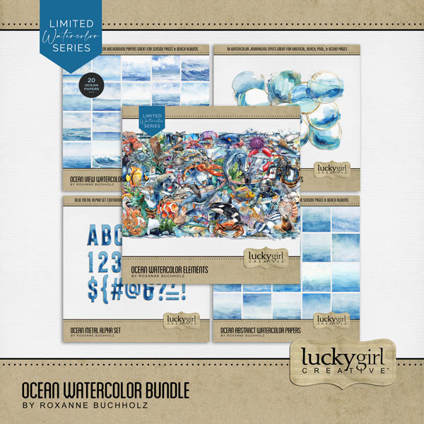 Ocean Watercolor Bundle Digital Art - Digital Scrapbooking Kits