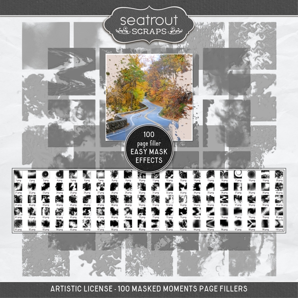 Artistic License - 100 Masked Moments Page Fillers Digital Art - Digital Scrapbooking Kits