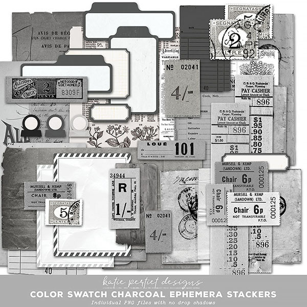 Color Swatch Charcoal Ephemera Stackers Digital Art - Digital Scrapbooking Kits