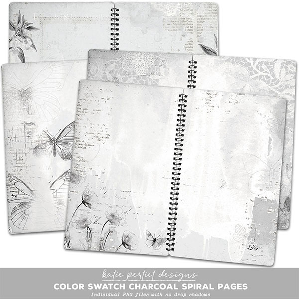 Color Swatch Charcoal Spiral Pages Digital Art - Digital Scrapbooking Kits