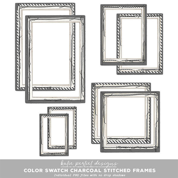 Color Swatch Charcoal Stitched Frames Digital Art - Digital Scrapbooking Kits